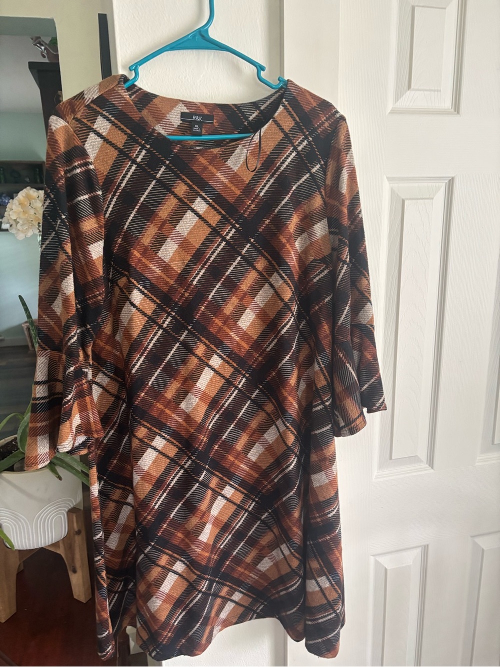 R&K Brown Plaid Bell Sleeve Tunic